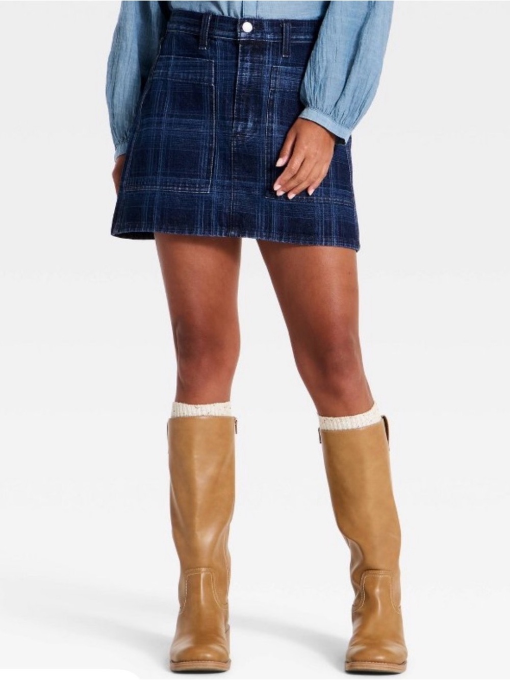 Universal Thread Dark Blue Denim A-Line Mini Skirt - Women